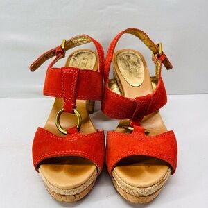 Coach Red Suede Women's Sandals‎ with Gold Accents
